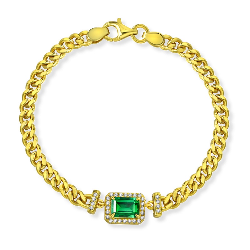 2022 NEU 1CT Kultivierter Emerald 5*7 kubanisches Armband Europäischer und amerikanischer Retro -Schmuck